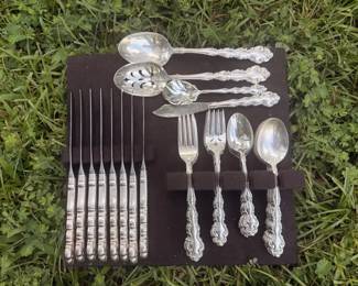 Oneida Community Beethoven Silverplate Flatware Set For 8, 2 Serving Spoons, Butter Knife And Sugar