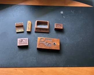 Vintage LaserCraft Wood Desk Blotter And Accessory Collection Nature Theme, 7 Pieces