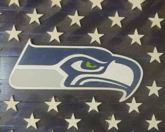 Handcrafted American Flag With Seattle Seahawks Emblem
