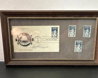 Framed 1983 Babe Ruth First Day Cover Commemorative Stamp Display