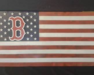 Boston Red Sox, Custom American Flag On Wood