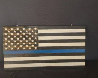 Thin Blue Line Wood American Flag