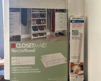 ClosetMaid BrightWood Angled Shoe Shelves Lights of America Under Cabinet Light New in Boxes