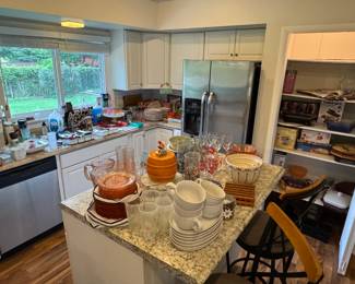 Packed kitchen, newer Crate and Barrel items plus some fun vintage items too