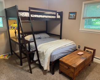 Loft style bunk beds; twin up top, full size bed on bottom. Full size bed can be pulled away and bunk bed can be used as a desk/loft area