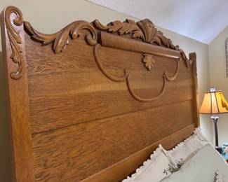 Stunning carved solid oak high headboard