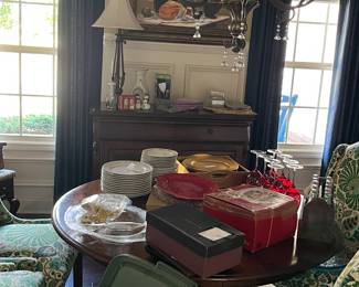 Broyhill buffet. $100. Ethan Allen 54” dining table with leaf $100.
