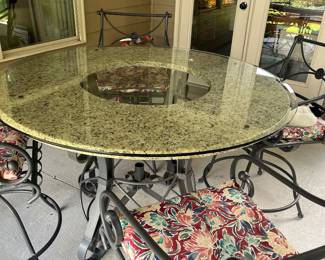 Iron patio table with counter height swivel chairs - $200