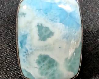 Sterling Silver Dominican Republic Natural Blue Larimar Statement Ring, Sz 8