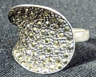Sterling Silver Textured Pitted Concave CZ Ring, Sz 7.5