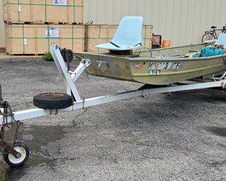 1973 Aluminum 14' Propeller-Driven Utility Boat, 2004 Knight Shelby 5100 Boat Trailer, And 1970 Evinrude Fisherman 9.9 HP Outboard Motor, All Have Missouri Titles