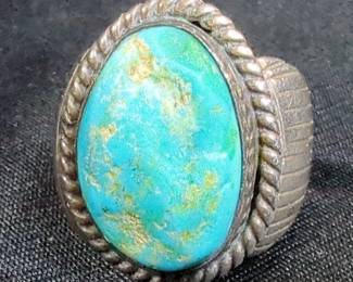 Angela Lee Sterling Silver Turquoise Statement Ring, Sz 10