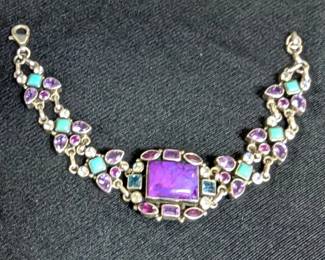 Nicki Butler Sterling Silver And Gemstone Bracelet, Approx 7.5", Marked NB 925 INDIA
