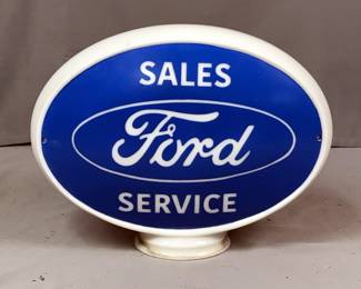 Ford Sales Service Glass Gas Pump Globe, 13" Tall x 17.25" Wide