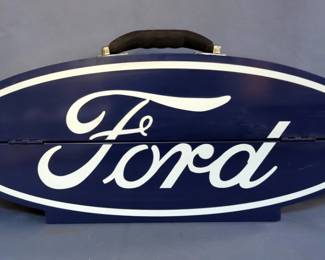 GoBoxes Ford Motor Logo Metal Tool Box, Model F1000V, Approx 9" x 23.5” x 6"