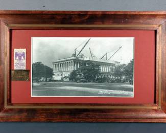 Dedication Ribbon For 1930 Scottish Rite Temple Kansas City Missouri And Commemorative Photo, Framed, 12" x 20"