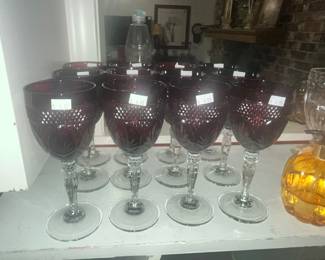 RUBY RED "CRISTAL D'ARQUES" DURAND GOBLETS - SET OF 12