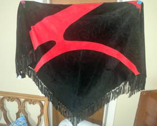 "CHICO'S" LEATHER NUBUCK FRINGED SHAWL