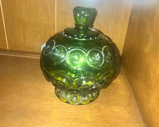 L.E. SMITH "MOON & STARS" GREEN CANDY DISH