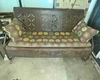 GREAT VINTAGE METAL BENCH (USED TO BE A GLIDER!)