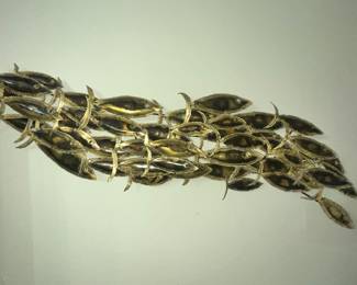 LARGE VINTAGE MCM "SCHOOL OF FISH" BRASS WALL ART