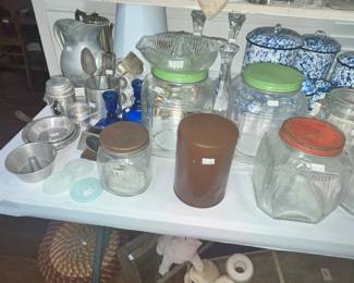 COFFEE JARS, ENAMEL WARE CANNISTERS