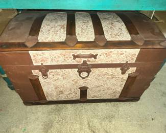 WONDERFUL ANTIQUE TRUNK - RESTORED WITH QUILTED INTERIOR!