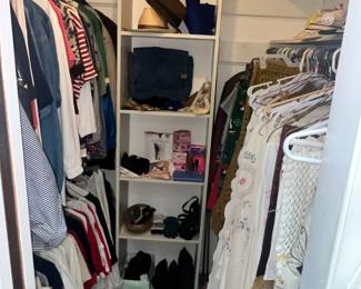 CLOSET FULL OF TABLECLOTHS, CLOTHES