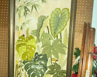 MID CENTURY FRAMED CREWEL ART