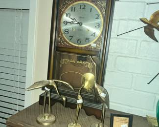 ANOTHER VINTAGE CLOCK & BRASS CRANES
