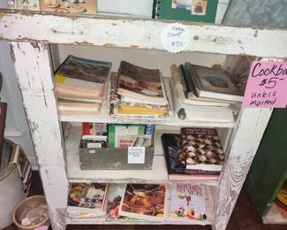 SHABBY CHIC SHELF FULL OF COOKBOOKS