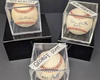 Tom Glavine, Robin Roberts  George Scott Autographed Baseballs