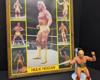 Vintage Hulk Hogan Portrait and Action Figure