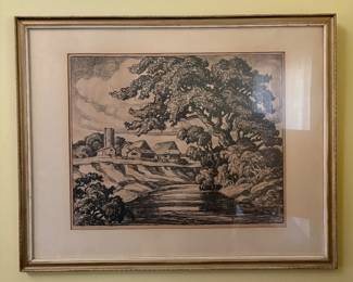Approximately 20”x16” “Farm on Smoky River” Framed Print by Birger Sandzen (1871-1954)