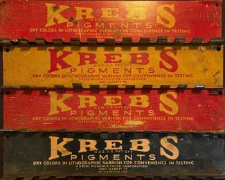 vintage Krebs Pigments trade or general store display metal signs (early 1930’s)