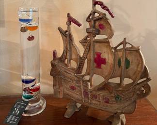 Galileo Thermometer & 1920’s/1930’s Hubley Cast Iron Ship Doorstop