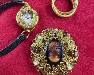 Vintage Western Germany Scarf Clip, Cameo Brooch  Maximal Art Watch