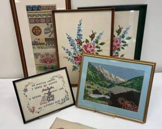 Intricate Handstiched Artwork Floral And Home Depictions