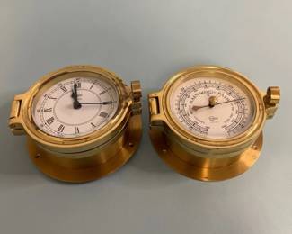 Barigo Poseidon Series Heavy Brass Collectible Clock and Barometer