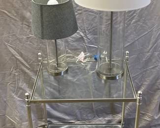 Glass Side Table And Lamp Pair