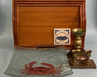 Jones Glassworks Fused Glass Copper Crab Plate and More