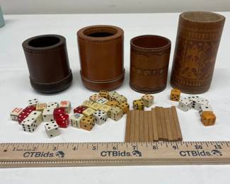 Vintage PubParlor Game Leather Shakers and Dice Sets