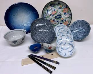 Blue Serving And Ramen Bowls