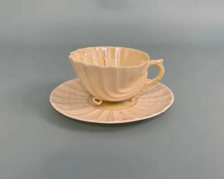 Vintage Belleek Neptune Yellow Shell Teacup And Saucer