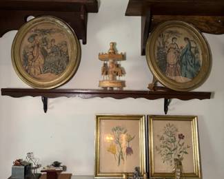 Wood shelves and ilustrations