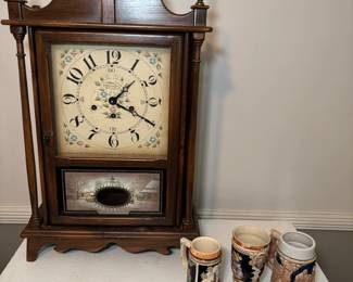 Table clock and beer porcelain glasses
