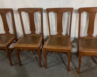 1940's Oak Arts & Crafts Dining Chairs with leather inset - I believe these match the dining table in the kitchen shown, and sold separately but will do a group price for both