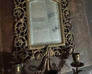 Bradley & Hubbard Cast Brass Mirror/candle holder -Bacchus Wine Face
