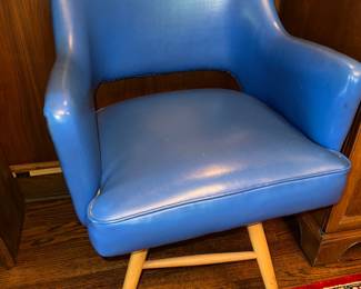 Mid Century Modern Blue Leather Arm Chair