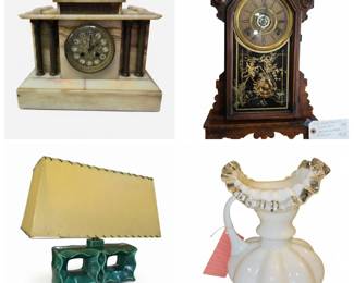 French Alaster Clock,Ingraham Gingerbread Clock,MCM Ceramic Clock, Fenton Pitcher